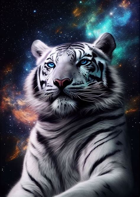 White Tiger Galaxy Animal Poster By Whimsical Animals Displate