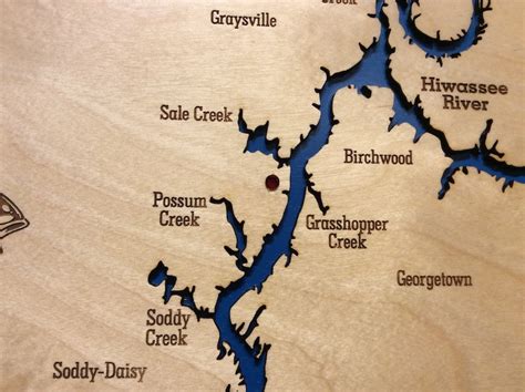 Chickamauga Lake Tennessee Laser Engraved Wooden Lake Map Etsy
