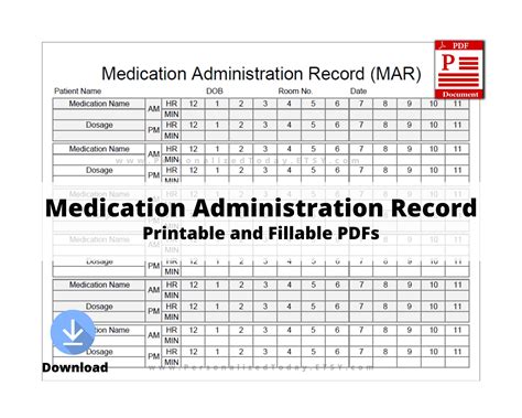 Pdf Medication Administration Record Mar Fillable And Printable Etsy