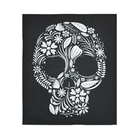 Floral pattern illustrations & vectors. White Floral Dia de los Muertos Skull Cotton Linen Wall ...