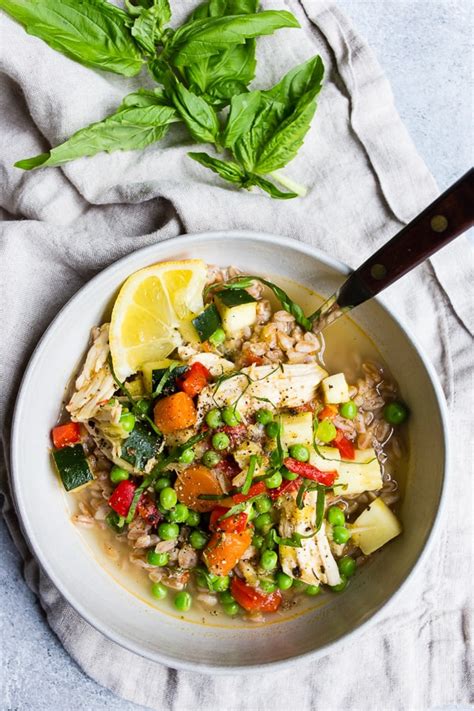 The whole farro grains are simmered with white beans, potatoes, vegetables and a little pancetta to create a thick, hearty soup that's symbolic of the local cuisine. Lemon Chicken Vegetable Farro Soup | Nutmeg Nanny