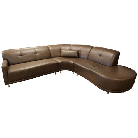 Contemporary Modern Brown Leather 3 Pc Curved Sectional Sofa At 1stdibs