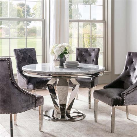 Ernest 4 Person Round Table Stainless Steel And Marble Top Dining