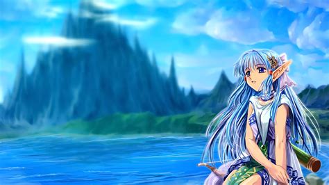 Wallpaper Mountains Looking Away Long Hair Anime Girls Blue Hair