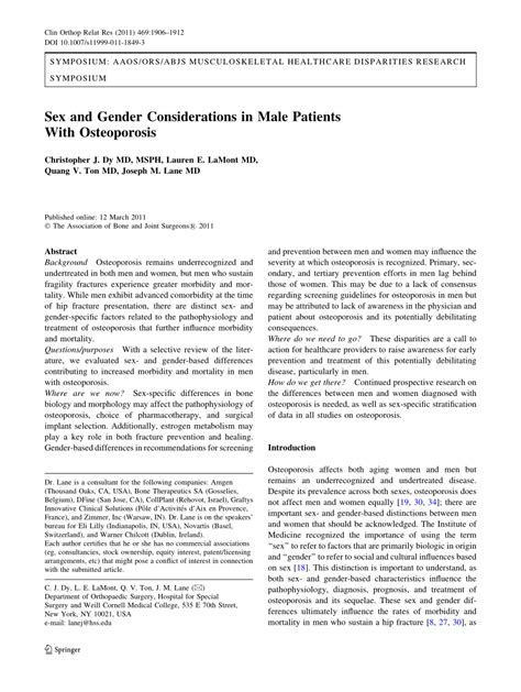 Pdf Sex And Gender Considerations In Male Patients With Free Download