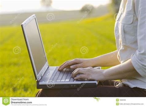 Run a cotton swab dipped in rubbing alcohol around all of the openings on the outside of your case. Working Outside With Laptop Royalty Free Stock Image ...