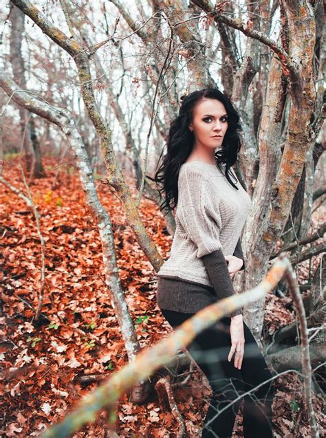 Pretty Brunette In A Forest Stock Image Image Of Woman Female 104981563