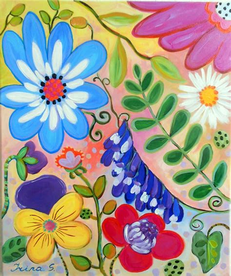 Whimsical Flowers Painting Original Art 20 X 24