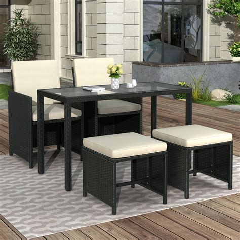Enyopro 5 Piece Patio Furniture Dining Set Outdoor Rattan Wicker Patio