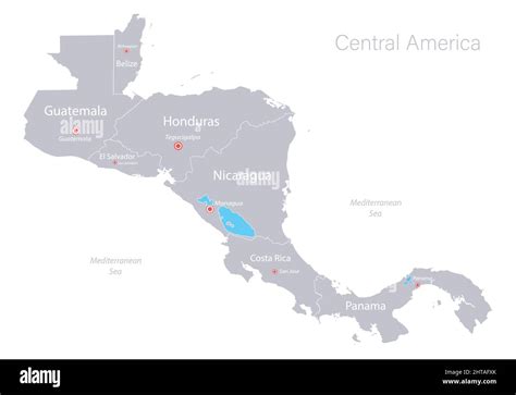 Central America Map Individual States And Capital City With Names