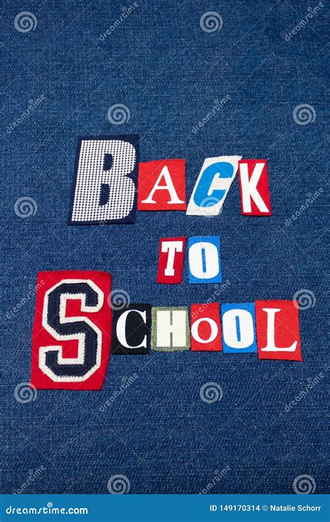 Back To School Text Word Collage Colorful Fabric On Blue Denim