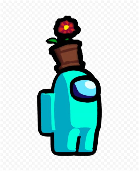 Hd Cyan Among Us Crewmate Character With Flower Pot Hat Png Citypng
