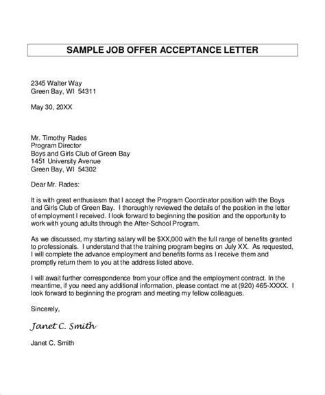 Offer Letter Acceptance Sample Hq Printable Documents