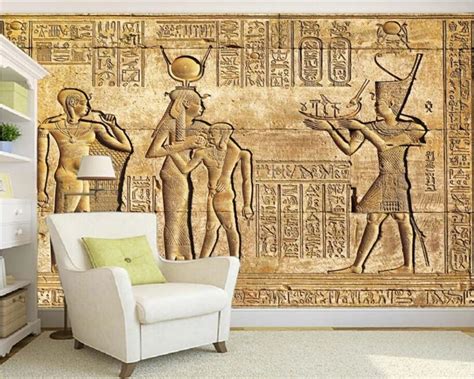 Custom Silk Material Costom Wallpaper Hd Egyptian Reliefs Mural Mythology Pharaoh Tv Background