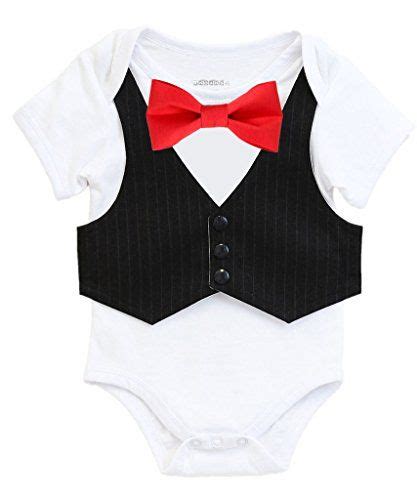 Noahs Boytique Baby Boys Tuxedo Outfit With Black Vest And Red Bow Tie