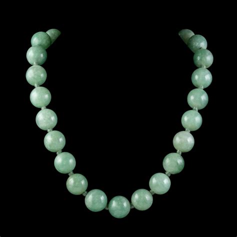 Antique Victorian Jadeite Jade Bead Necklace Silver Clasp Circa 1900 Cert 725008