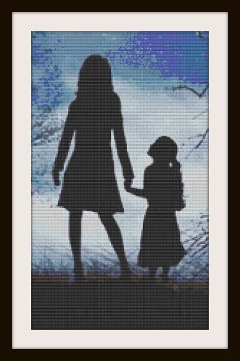 Mother And Daughter Silhouette Cross Stitch By