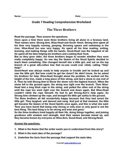 Top Printable 7th Grade Reading Worksheets Image Reading