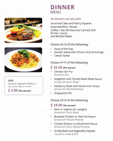 Canasia Corporate Dinner Catering Menu