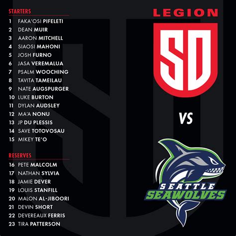 San Diego Legion Roster Vs Seattle Rmlrugby