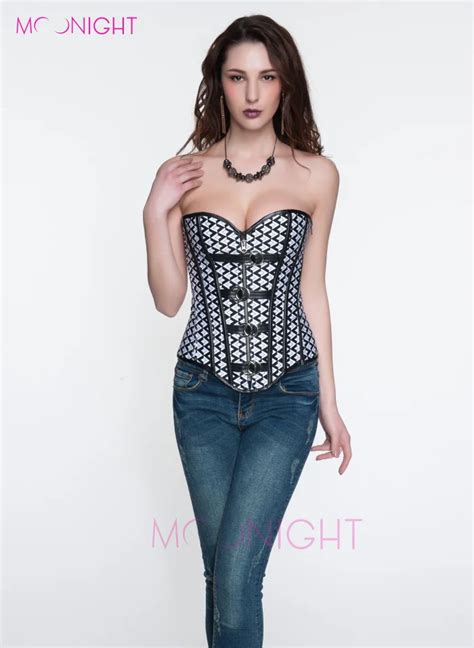 Moonight Sexy Black And White Metal Buckle Brocade Shapewear Overbust