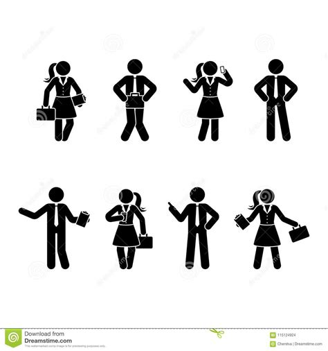 Stick Figure Office Men And Women Set Vector Illustration Of Business