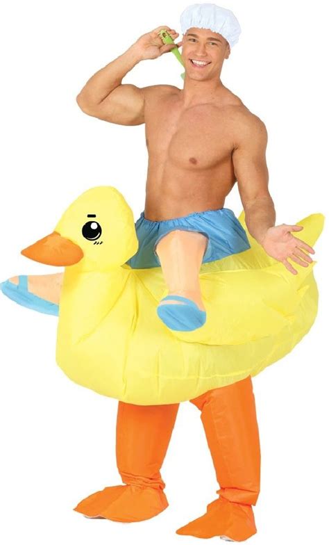 a man in an inflatable rubber ducky costume