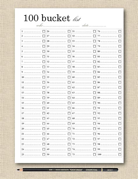 Lifes Lists Printable 100 Bucket List Bandw Etsy Printable Bucket