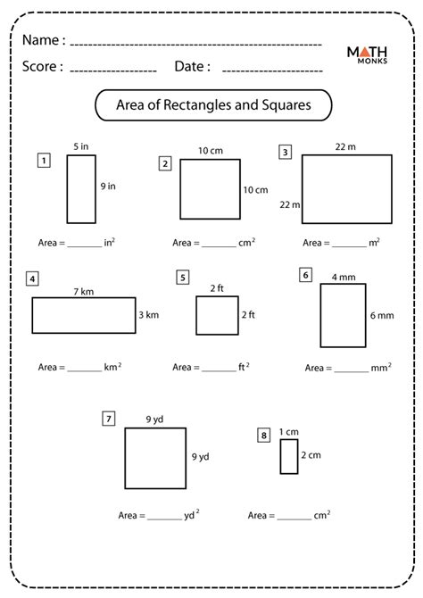 Squares and Rectangles Worksheets Math Monks
