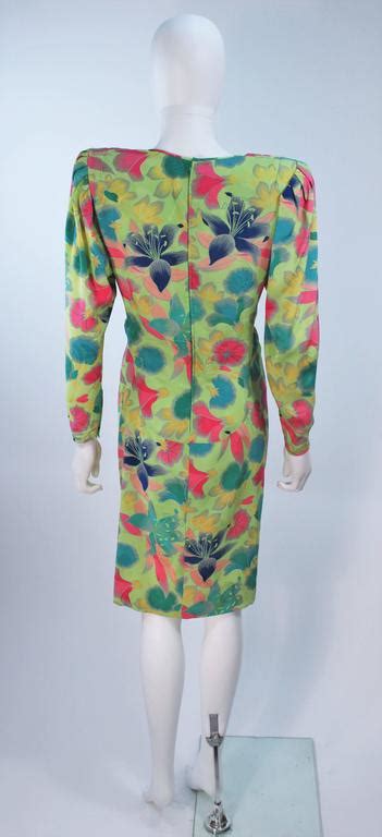 Emanuel Ungaro Silk Green Floral Dress Size 8 At 1stdibs