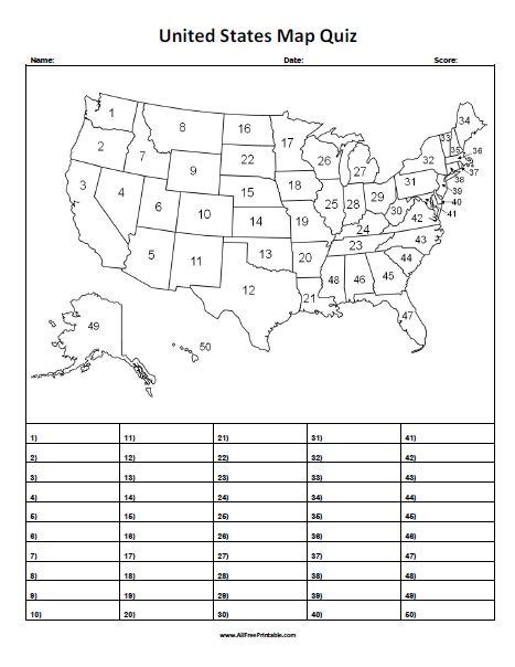 United States Map Quiz Free Printable Map Quiz Map Worksheets Learning States