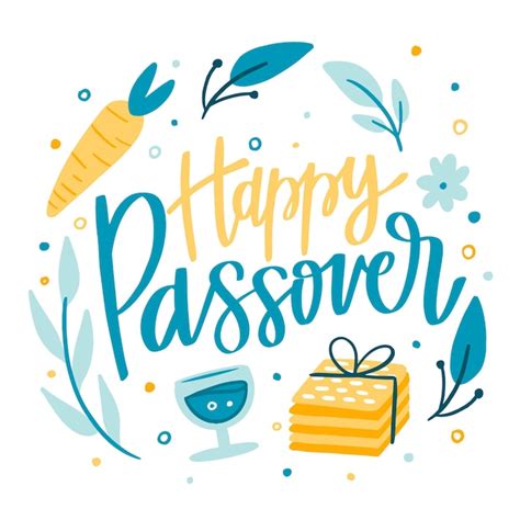 Happy Passover With Leaves Free Vector
