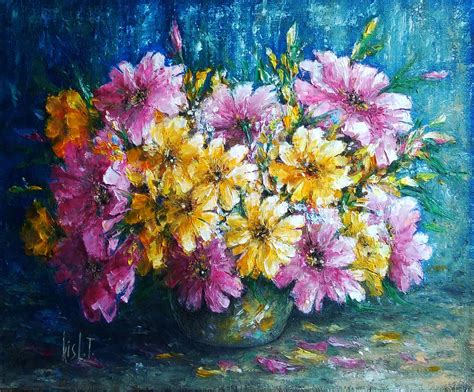 Original Oil Painting Canvas On Cardboard Flowers Art By Etsy