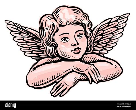 Cute Angel Baby With Wings Heavenly Child Vector Illustration Stock