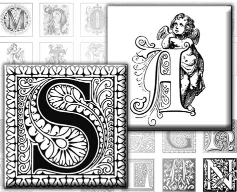 Vintage Ornate Black And White Alphabet Letters 1x1 Inches Etsy
