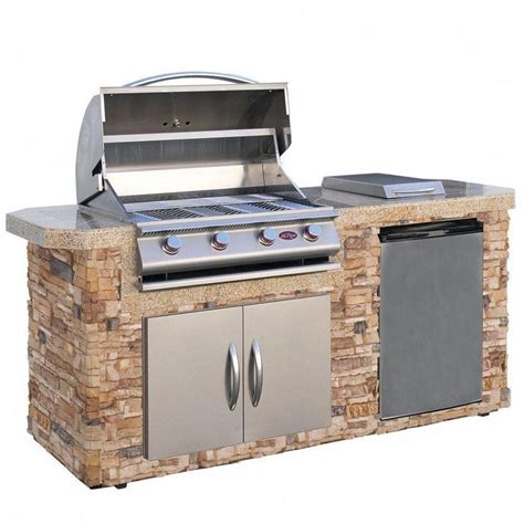 Cal Flame 7 Ft Natural Stone Grill Island With 4 Burner Gas Grill In