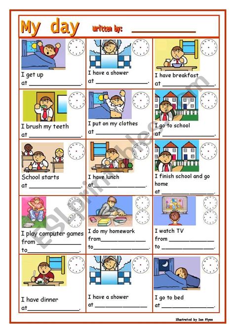 Daily Routine Guided Writing Esl Worksheet By Helena2009