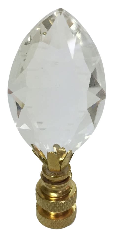 Royal Designs Pear Shaped Clear Crystal Lamp Finial Polished Brass Base