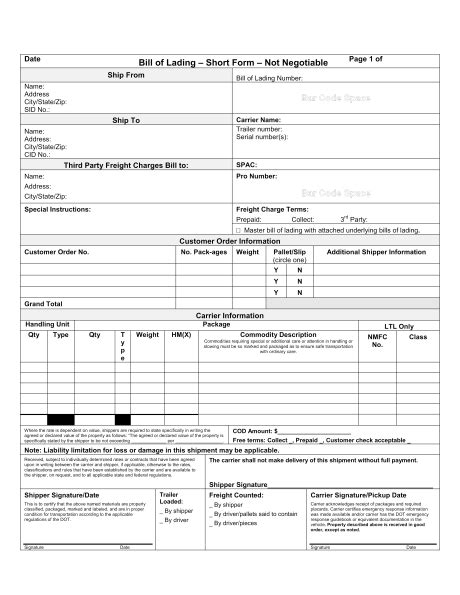 Free Bill Of Lading Templates Excel Pdf Formats