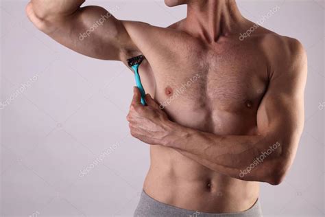 Muscular Male Torso Close Up Chest And Armpit Underarm Hair Removal Male Depilation Young