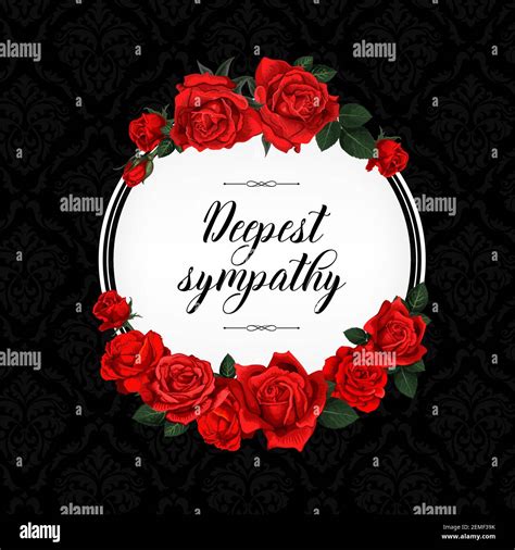 Funeral Vector Card With Sketch Red Rose Flowers Wreath Obituary Frame