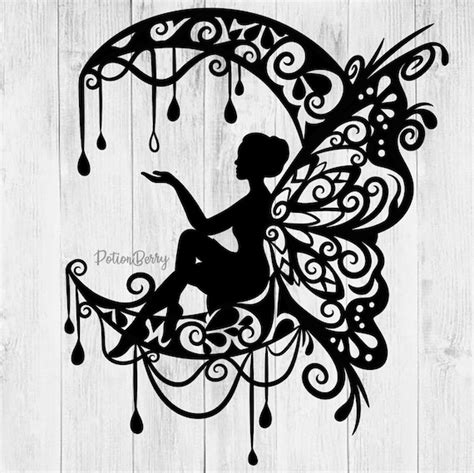 Moon Fairy Fantasy Startangle Art Black And White Svg Png Etsy
