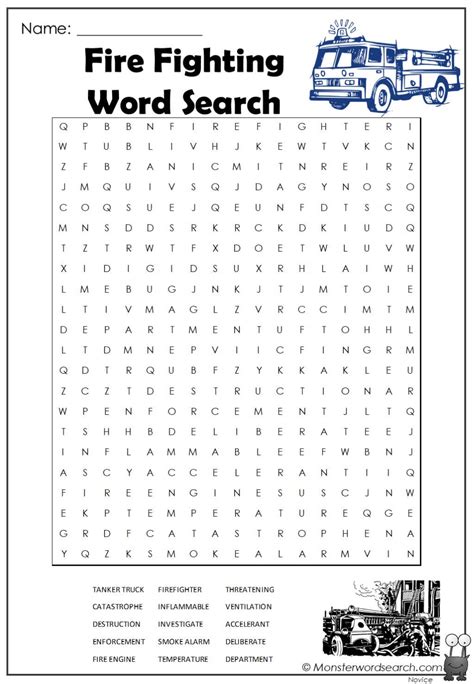 Fire Fighting Word Search Monster Word Search