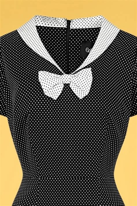 50s Clair Mini Polka Dot Pencil Dress In Black And White