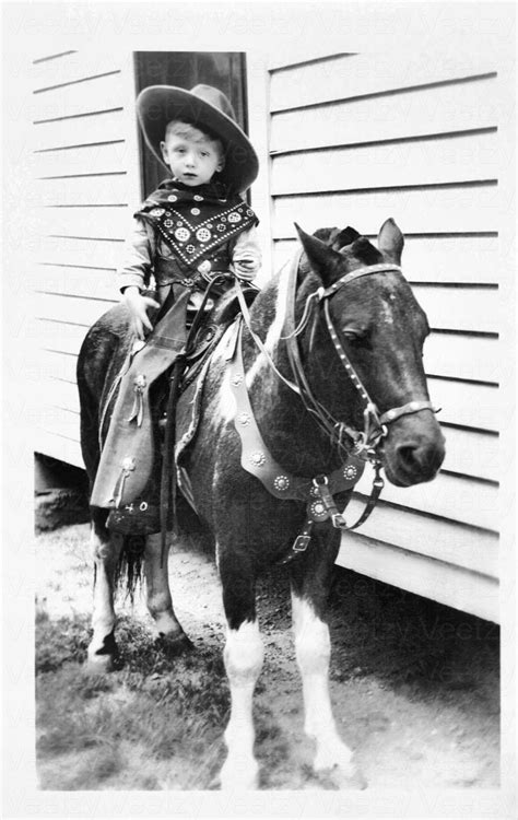 Old Photographs Digital Download 1950s Boy Cowboy Sitting On A Horse