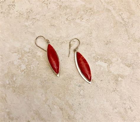 Red Coral And Sterling Silver Earrings Gem
