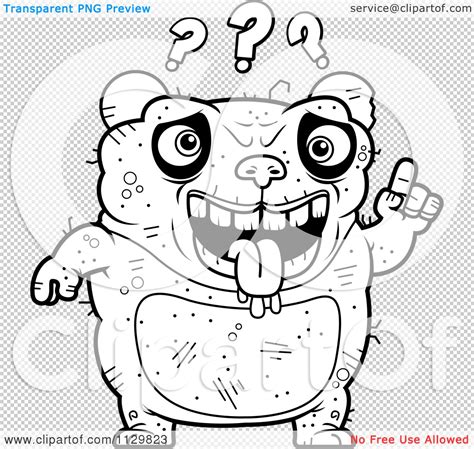 Cartoon Clipart Of An Outlined Confused Ugly Panda Black And White