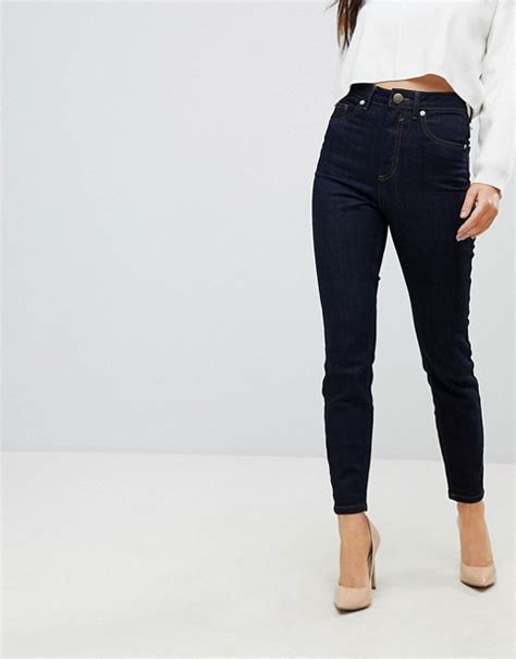 Asos Design Super High Rise Firm Skinny Jeans In Raw Indigo Wash Asos