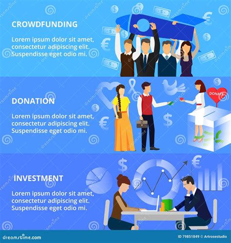 Concepts Of Crowdfunding Donation Process And Investment Stock Vector
