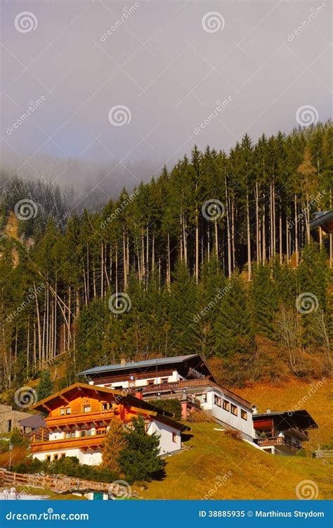 Austrian Houses In Mountains Stock Image Image Of Wooden Austrian